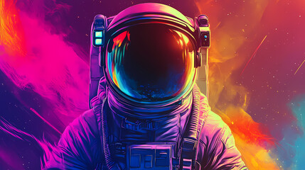 Wall Mural - a vibrant astronaut in a colorful space suit, showcasing a futuristic and artistic design. cosmic as