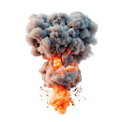 Poster - A thick cloud of smoke billowing against a clear blue sky during a fire or explosion event isolated on transparent background..