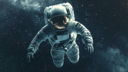 Wall Mural - an astronaut lost in space falling and floating adrift. cosmic astronaut reflection. illustration