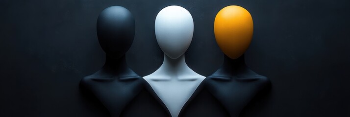 Poster - Interplay of black and white figures with a striking yellow accent in modern design