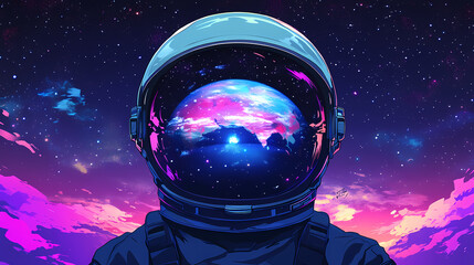 Wall Mural - astronaut helmet reflecting earth from space with stars and nebulae. cosmic astronaut reflection. il