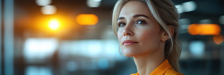 Poster - Professional woman contemplating strategies for effective advertising in modern layouts