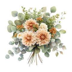 Poster - Bouquet of assorted flowers and leaves arranged on a black background for decorative purposes isolated on transparent background..