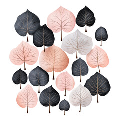 Poster - Five leaves in various colors showcasing the beauty of nature and seasonal change isolated on transparent background..