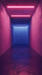 Aufkleber - Futuristic corridor with neon pink and blue lights creating an abstract atmospheric glow, reflecting on textured walls. Modern minimalism and technology concept