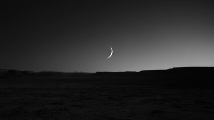 Wall Mural -  Crescent moon over a dark landscape in a night sky