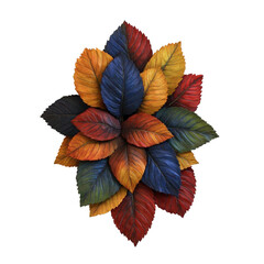 Poster - Colorful leaf arrangement in various hues showcasing the beauty of autumn foliage on a textured background isolated on transparent background..