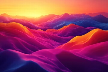 Poster - Vibrant abstract landscape with colorful waves during sunset