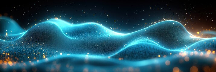 Poster - Flowing light waves in mesmerizing shades of blue and green at night