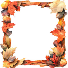 Poster - Frame made of colorful autumn leaves on a white background for seasonal decoration isolated on transparent background..