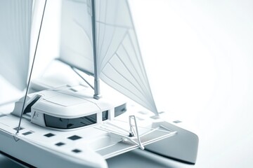 Poster - A model sailboat with a white sail, perfect for nautical-themed designs or as a decorative element