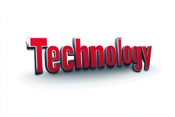 Poster - Vector logo representing technology in bold red lettering on a clean white background