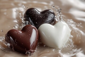 Poster - Two chocolate hearts sitting on a table, perfect for romantic occasions or as a sweet treat