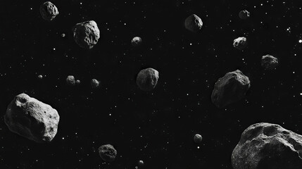 Poster - Expansive asteroid field in deep space for sci-fi design and galaxy exploration themes