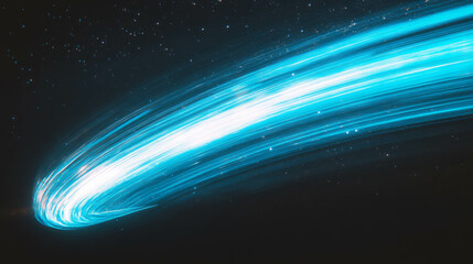 Poster - Celestial journey: bright blue comet trails through starry night sky