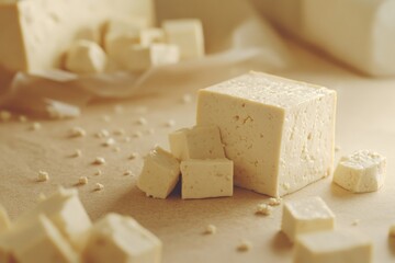 Poster - A block of tofu sitting on a table, ready for use in various dishes