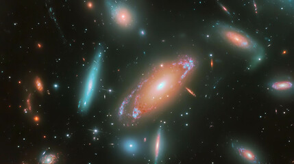 Poster - Majestic view of distant galaxies and bright stars in deep space exploration