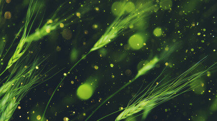 Poster - Abstract nature background with drifting barley sprouts and green glow for design and decoration