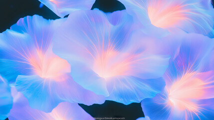 Poster - Ethereal blue and purple glow of morning flowers for elegant background design