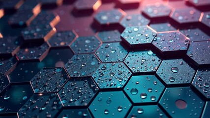Poster - A row of hexagonal shapes with a purple background. The hexagons are black and blue