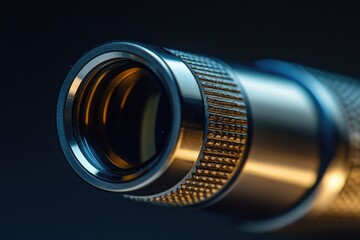 Poster - Close-up shot of a camera lens on a black background, ideal for photography-related projects