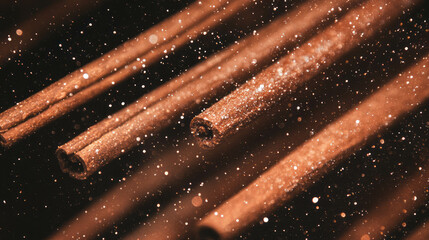 Poster - Cinnamon sticks in warm brown hues with floating particles for rustic design