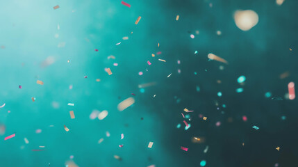 Poster - Vibrant celebration background with drifting colorful confetti on light blue