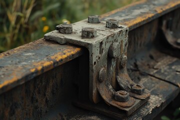 Poster - Close up shot of a rusty metal rail with intricate details, great for industrial or urban themed designs