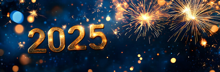 Poster - New Year banner with golden numbers 2025