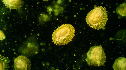 Poster - Floating durian segments on yellow background for exotic design