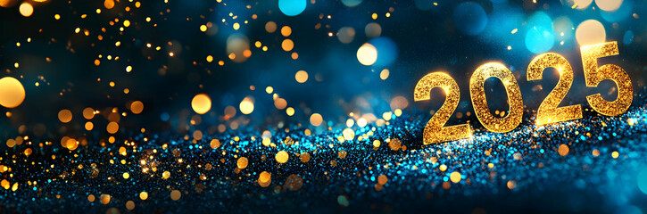 Poster - New Year banner with golden numbers 2025