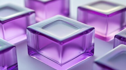 Poster - A collection of purple glass cubes arranged on a table