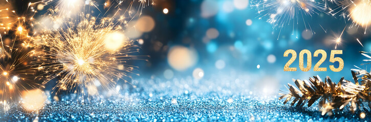 Poster - New Year banner with golden numbers 2025