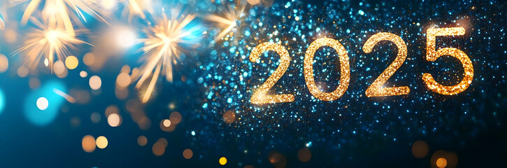 Poster - New Year banner with golden numbers 2025