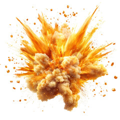 Poster - Colorful explosion of orange and yellow powder creating vibrant abstract art on a white background isolated on transparent background..