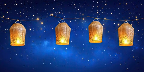 Poster - Night sky, glowing lanterns, string lights, celebration