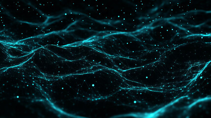 Leinwandbilder - Abstract neon waves with drifting glowing particles on dark energy background