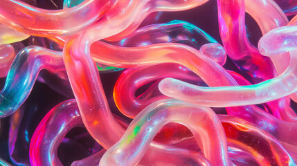 Poster - Vibrant background of colorful gummy worms for creative design projects