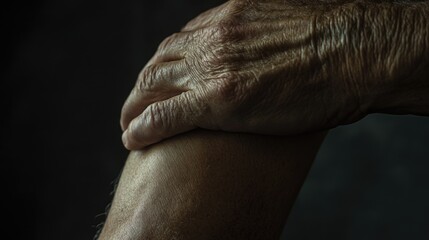 Poster - A detailed view of a person's hand resting on their knee, often used in portraits or intimate scenes