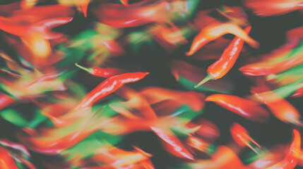 Poster - Vibrant background of floating halved chili peppers for creative design