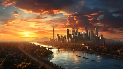 Wall Mural - cityscape at sunset: a breathtaking panorama