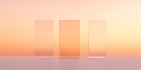 Poster - Minimalist composition featuring three transparent rectangles against a warm, gradient background. The subtle lighting enhances the geometric forms and creates a serene atmosphere.