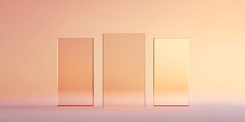 Aufkleber - Abstract display of three rectangular platforms in varying heights, rendered in shades of orange and pink, perfect for showcasing products.