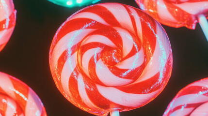 Poster - Colorful candy wonderland background with large drifting peppermint lollipops