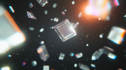 Poster - Futuristic abstract scene of drifting square confetti in cosmic background for event design
