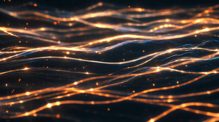 Poster - Dynamic background of drifting light sparks on dark backdrop for modern design