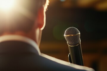 Aufkleber - A person holding a microphone, suitable for presentations or public speaking