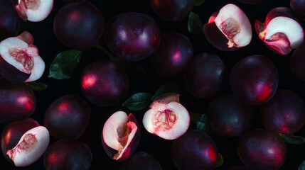 Aufkleber - Mangosteen halves on dark background for culinary and botanical design