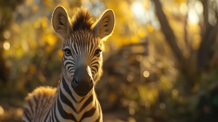 Poster - A close-up shot of a zebra's face surrounded by trees, great for wildlife or nature-themed projects