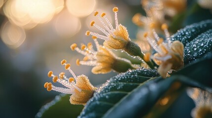 Canvas Print - A detailed shot of a flower with tiny water droplets glistening on its petals